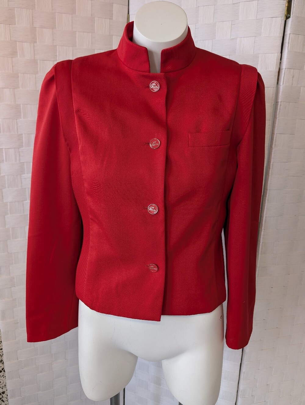 VINTAGE Louis Feraud 1980s Suit Jacket In Red Stand-Collar Size S